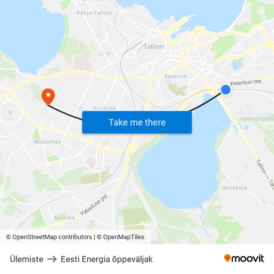 Ülemiste to Eesti Energia õppeväljak map