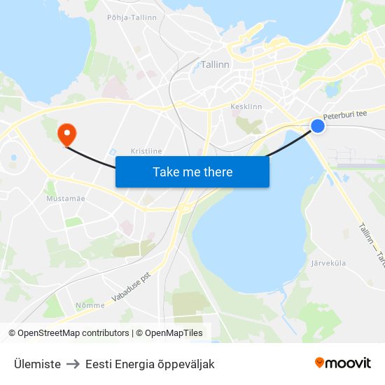 Ülemiste to Eesti Energia õppeväljak map