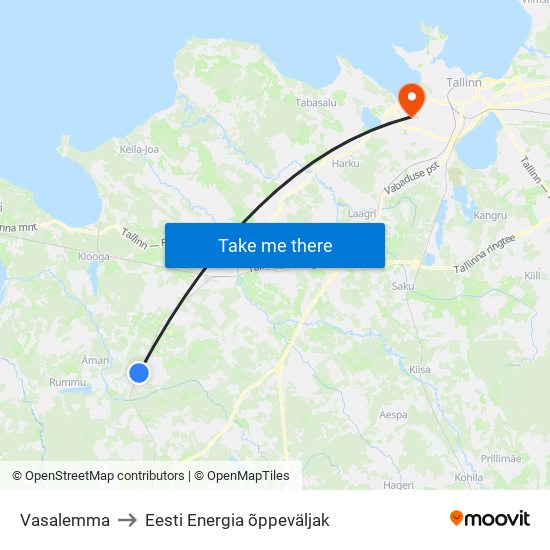 Vasalemma to Eesti Energia õppeväljak map