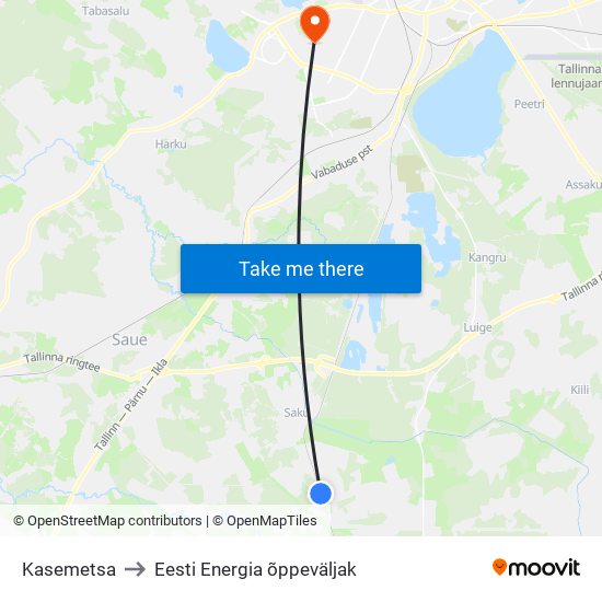 Kasemetsa to Eesti Energia õppeväljak map