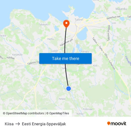 Kiisa to Eesti Energia õppeväljak map