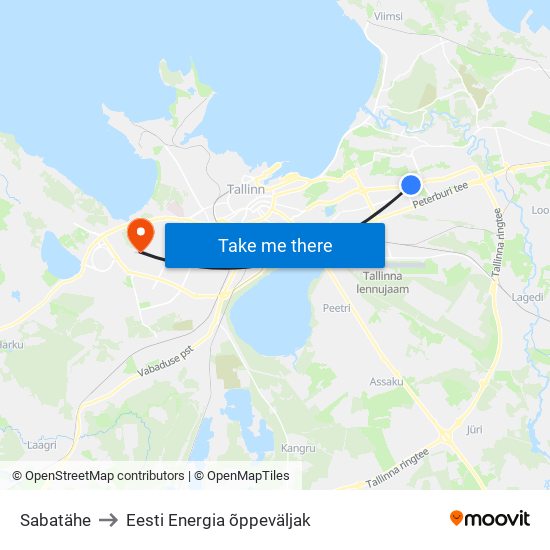 Sabatähe to Eesti Energia õppeväljak map