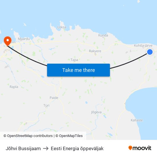 Jõhvi Bussijaam to Eesti Energia õppeväljak map