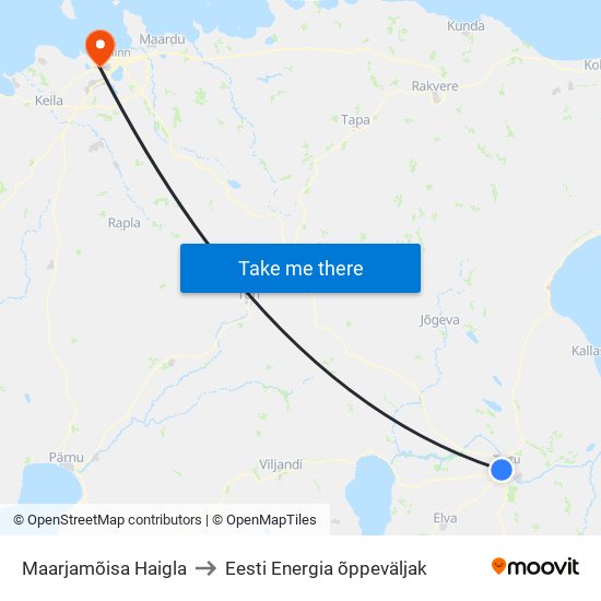 Maarjamõisa Haigla to Eesti Energia õppeväljak map