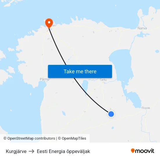 Kurgjärve to Eesti Energia õppeväljak map