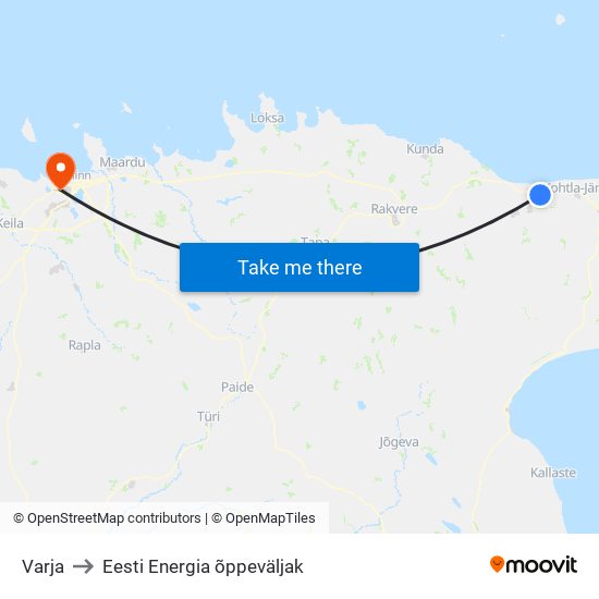 Varja to Eesti Energia õppeväljak map