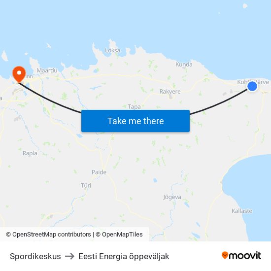 Spordikeskus to Eesti Energia õppeväljak map