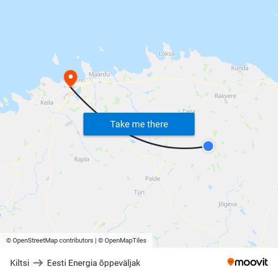 Kiltsi to Eesti Energia õppeväljak map