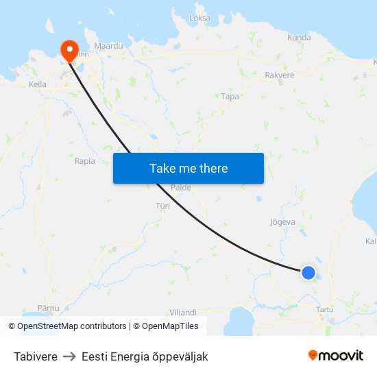 Tabivere to Eesti Energia õppeväljak map