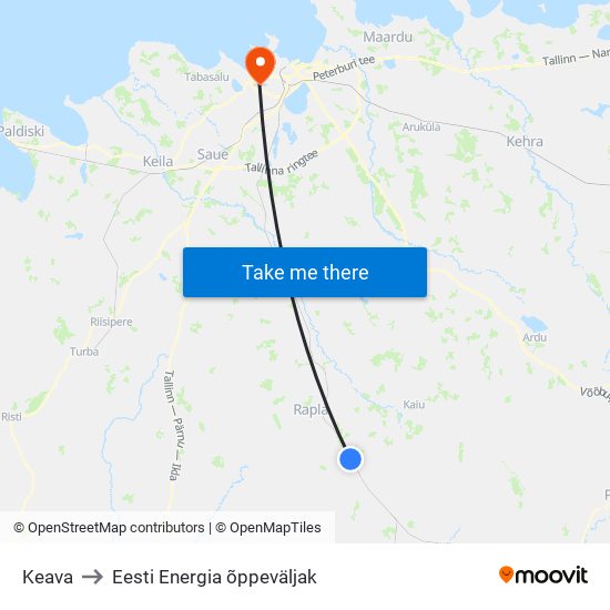 Keava to Eesti Energia õppeväljak map