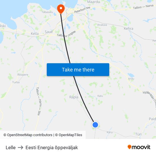 Lelle to Eesti Energia õppeväljak map