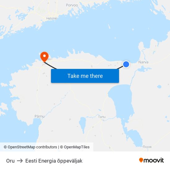 Oru to Eesti Energia õppeväljak map