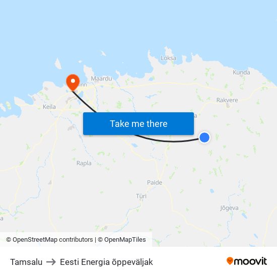 Tamsalu to Eesti Energia õppeväljak map