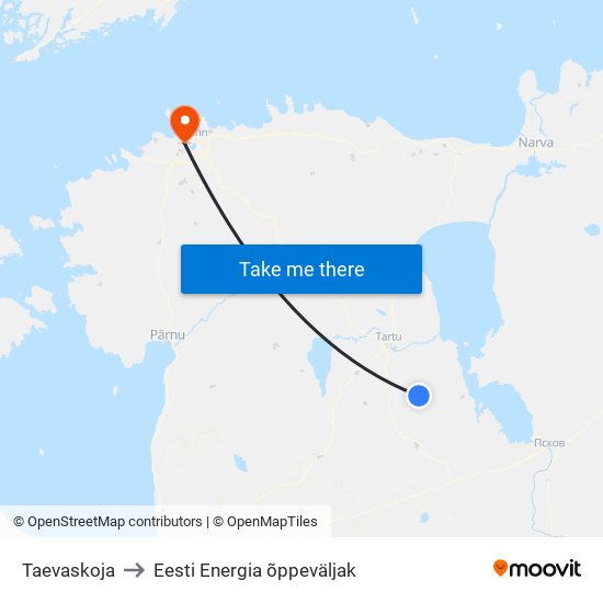 Taevaskoja to Eesti Energia õppeväljak map