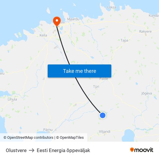 Olustvere to Eesti Energia õppeväljak map