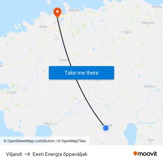 Viljandi to Eesti Energia õppeväljak map
