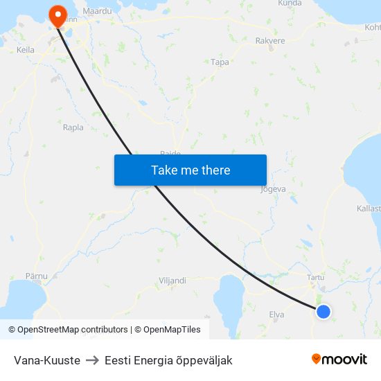 Vana-Kuuste to Eesti Energia õppeväljak map