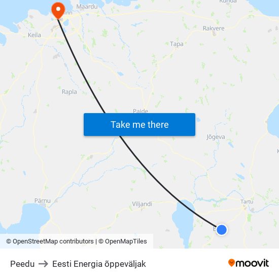 Peedu to Eesti Energia õppeväljak map