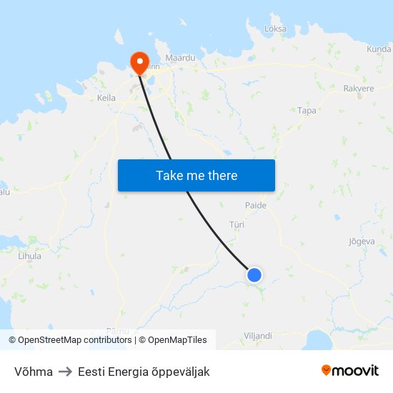Võhma to Eesti Energia õppeväljak map