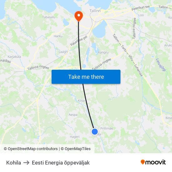 Kohila to Eesti Energia õppeväljak map