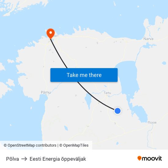 Põlva to Eesti Energia õppeväljak map