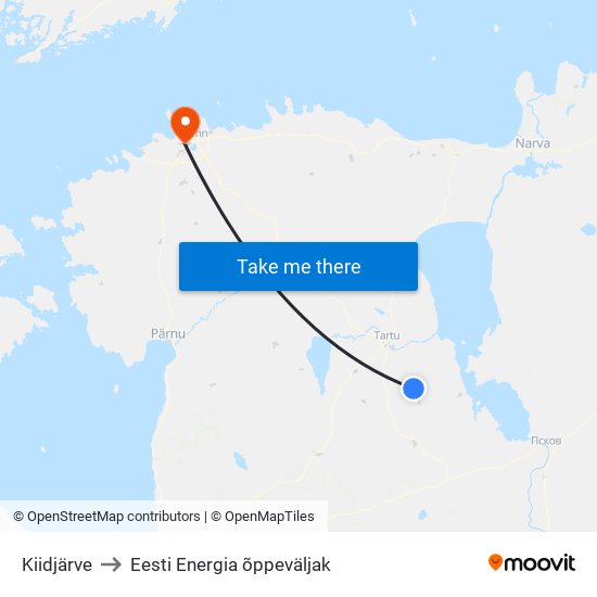 Kiidjärve to Eesti Energia õppeväljak map