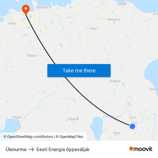 Ülenurme to Eesti Energia õppeväljak map