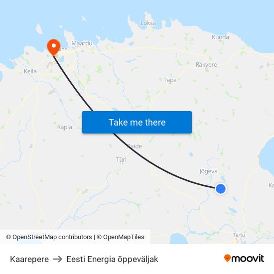 Kaarepere to Eesti Energia õppeväljak map