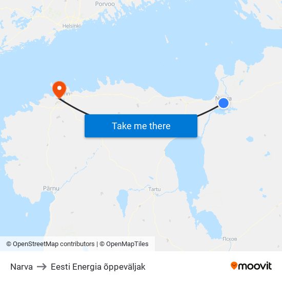 Narva to Eesti Energia õppeväljak map