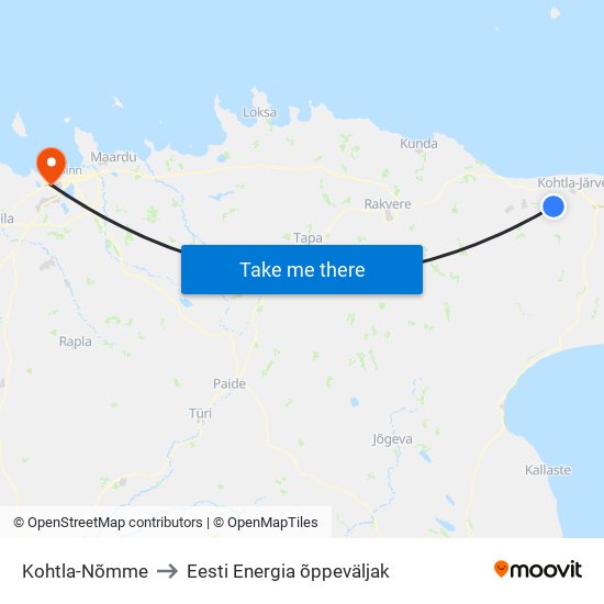 Kohtla-Nõmme to Eesti Energia õppeväljak map