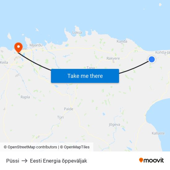 Püssi to Eesti Energia õppeväljak map
