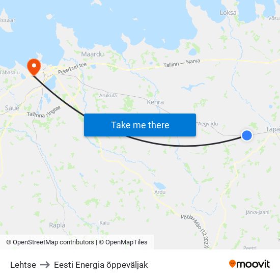 Lehtse to Eesti Energia õppeväljak map