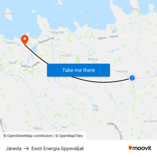 Jäneda to Eesti Energia õppeväljak map