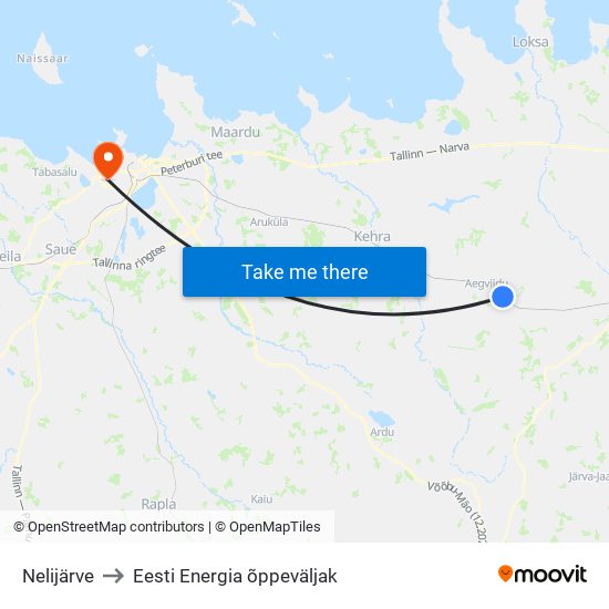 Nelijärve to Eesti Energia õppeväljak map