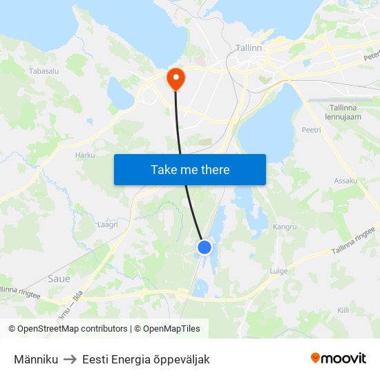 Männiku to Eesti Energia õppeväljak map
