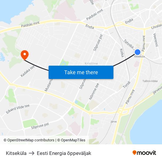 Kitseküla to Eesti Energia õppeväljak map
