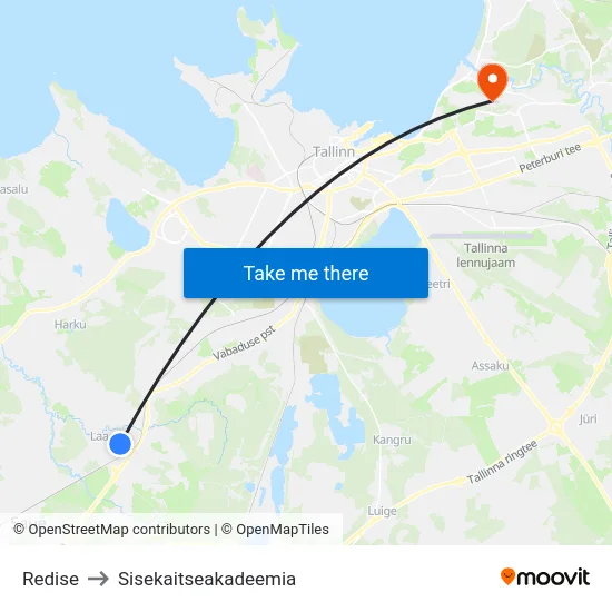 Redise to Sisekaitseakadeemia map