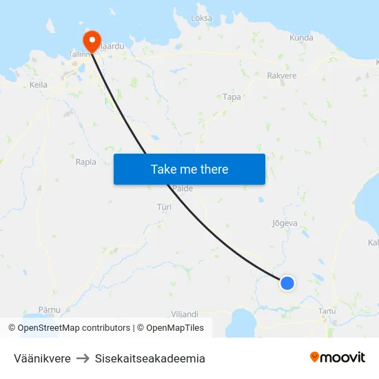 Väänikvere to Sisekaitseakadeemia map