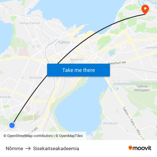 Nõmme to Sisekaitseakadeemia map