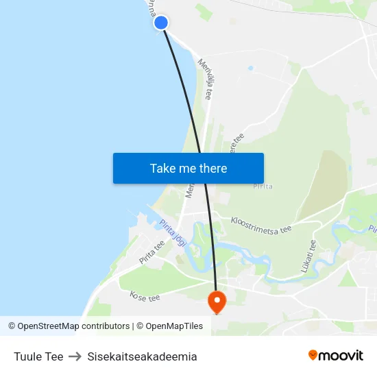 Tuule Tee to Sisekaitseakadeemia map