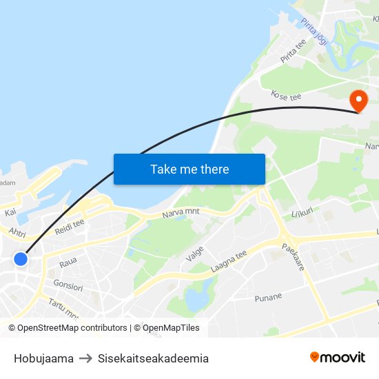 Hobujaama to Sisekaitseakadeemia map