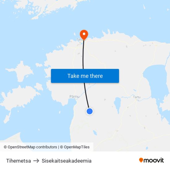 Tihemetsa to Sisekaitseakadeemia map