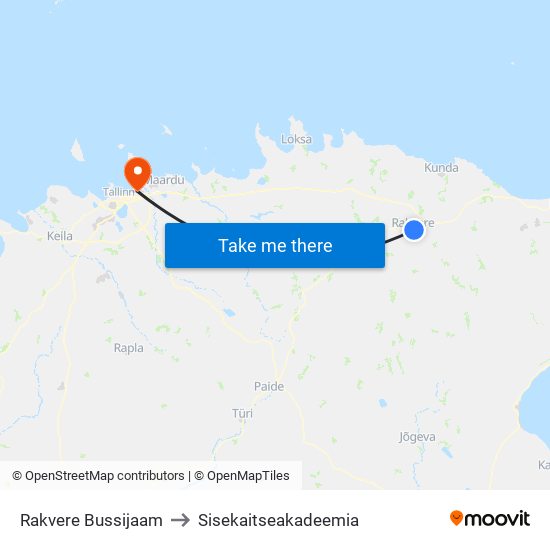 Rakvere Bussijaam to Sisekaitseakadeemia map