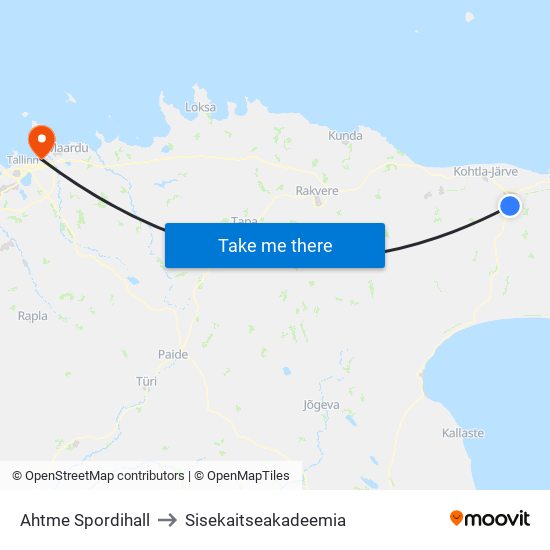 Ahtme Spordihall to Sisekaitseakadeemia map