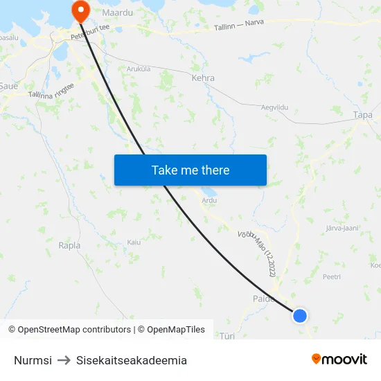 Nurmsi to Sisekaitseakadeemia map