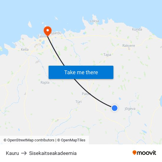 Kauru to Sisekaitseakadeemia map