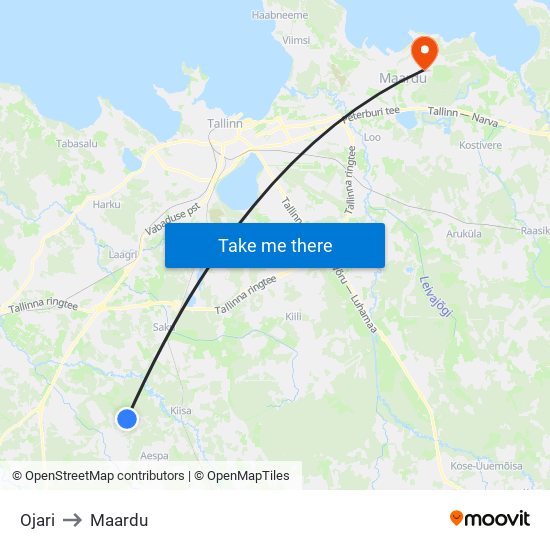 Ojari to Maardu map