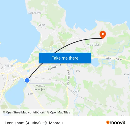 Lennujaam (Ajutine) to Maardu map