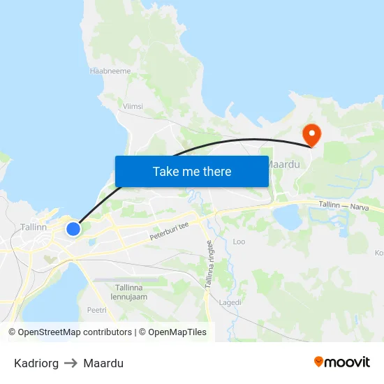 Kadriorg to Maardu map