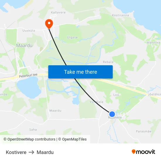Kostivere to Maardu map